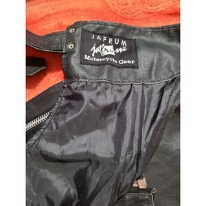 Jafrum Leather Motorcycle Chaps Black Braided Trim Adjustable Buckle Biker Wear